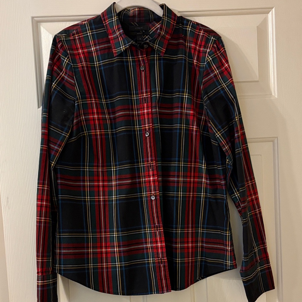 J. Crew Red and Black perfect fit Plaid Button Down Shirt